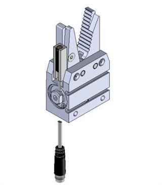 Self centering sprue gripper with spring/2-wire sensor